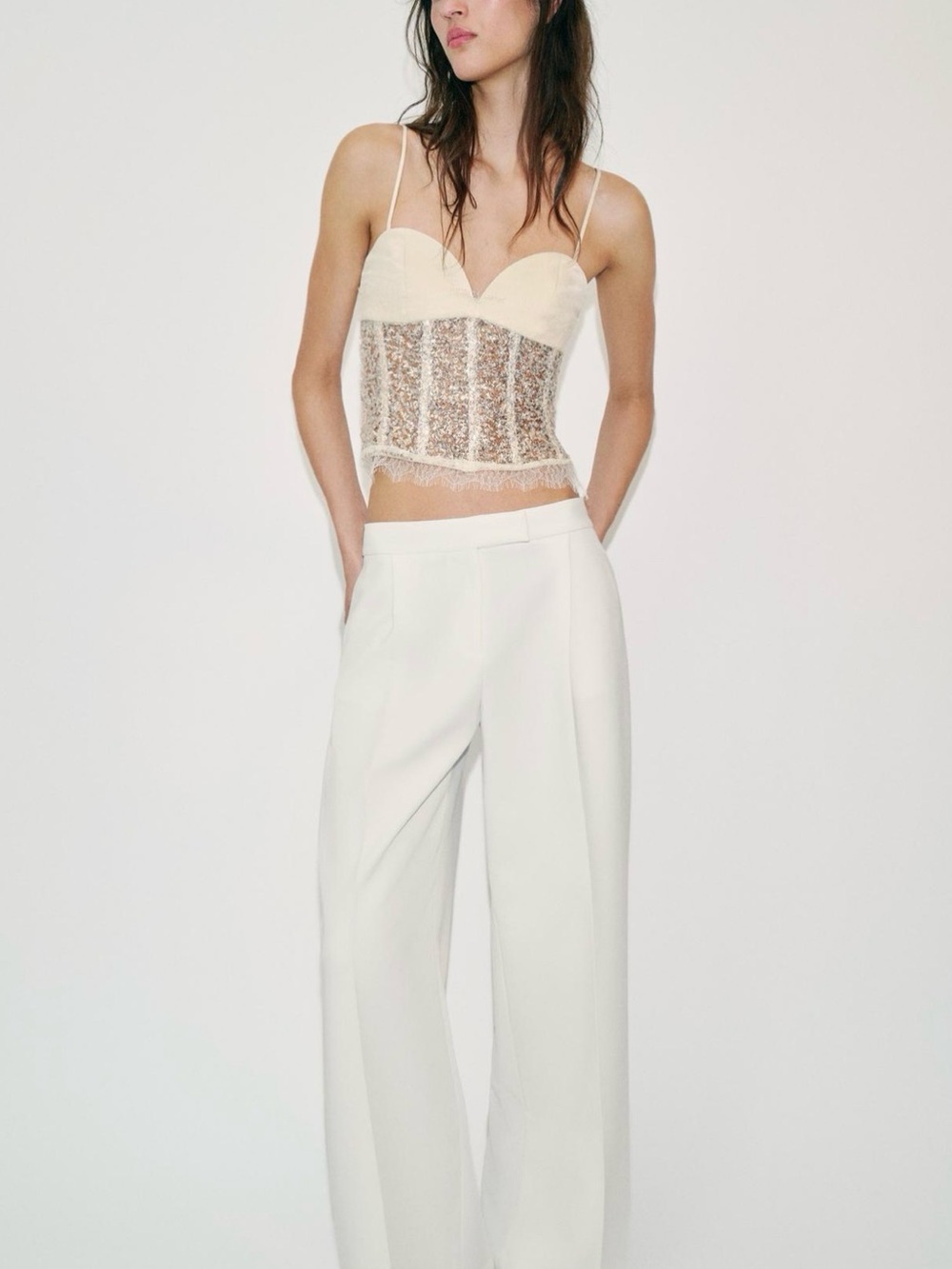 Zara Cream Lace Corset Camisole with Sequin Bodice